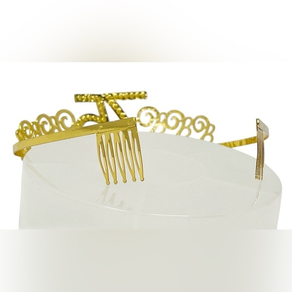 75th Birthday Gold Tone With Rhinestones Tiara - Picture 4 of 6